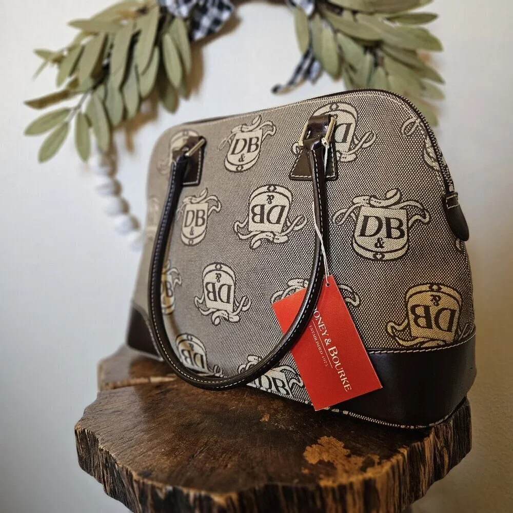 Dooney & Bourke DB Monogram Satchel + Wristlet Set NWT Gray Canvas Leather